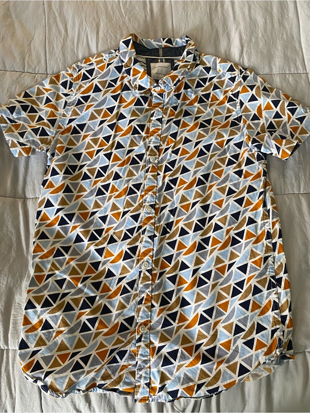 Cactus Short-Sleeve Button-Down Shirt - Blue & Gold Geometric